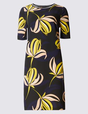Floral Print Short Sleeve Tunic Dress